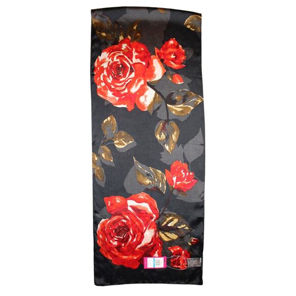 Vince Camuto Black Floral Silk Blend 68" x 14" Oblong Scarf #VC2441 - Picture 1 of 2